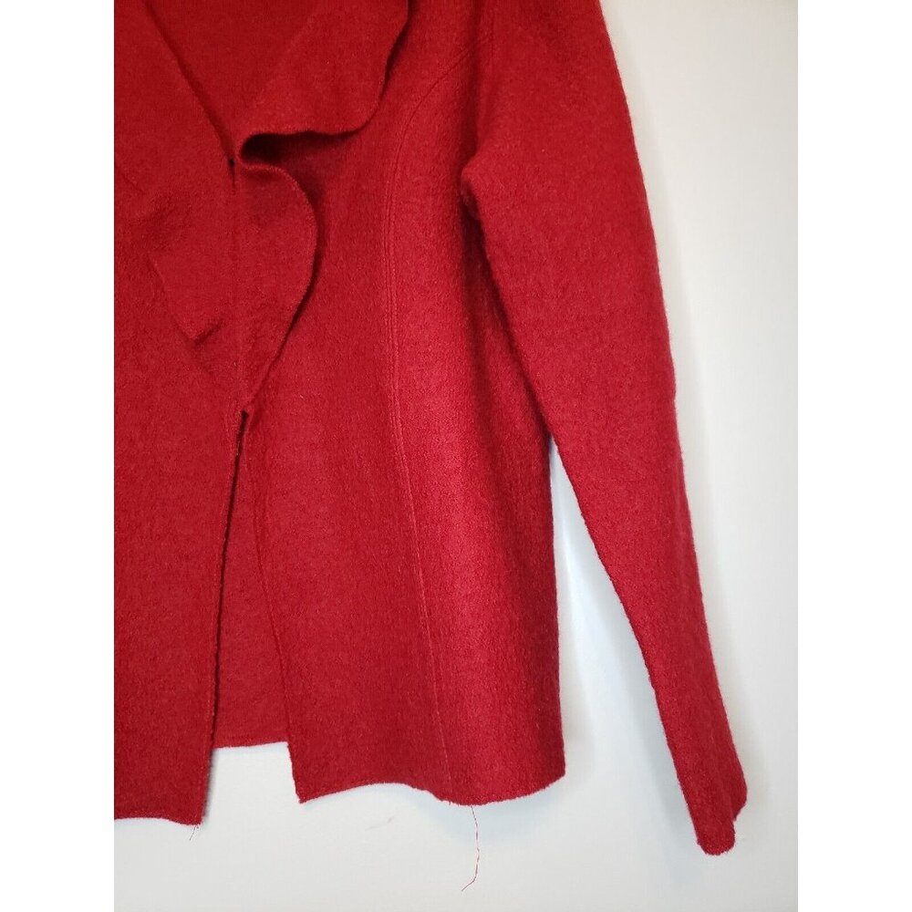 Monterey Bay Women L Sweater Clasp Front Red Ruffle 100% Boiled Wool Long Sleeve - Picture 4 of 7